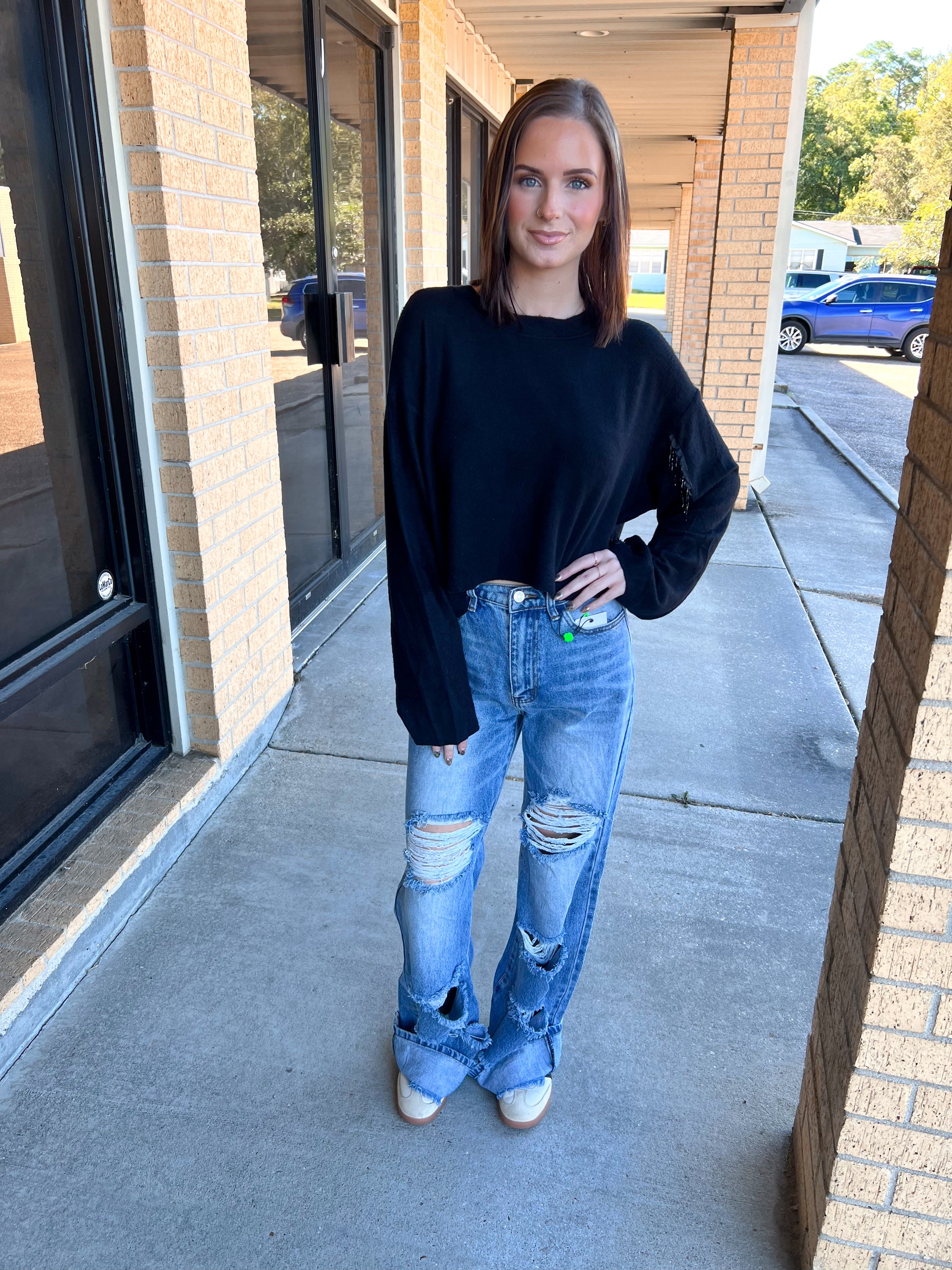 Valentina Black Sweater Rhinestone Fringed Sleeves-Sweater-Vocal-20005L,Max Retail,not on the floor only in totes,Winter Tote T1-The Twisted Chandelier