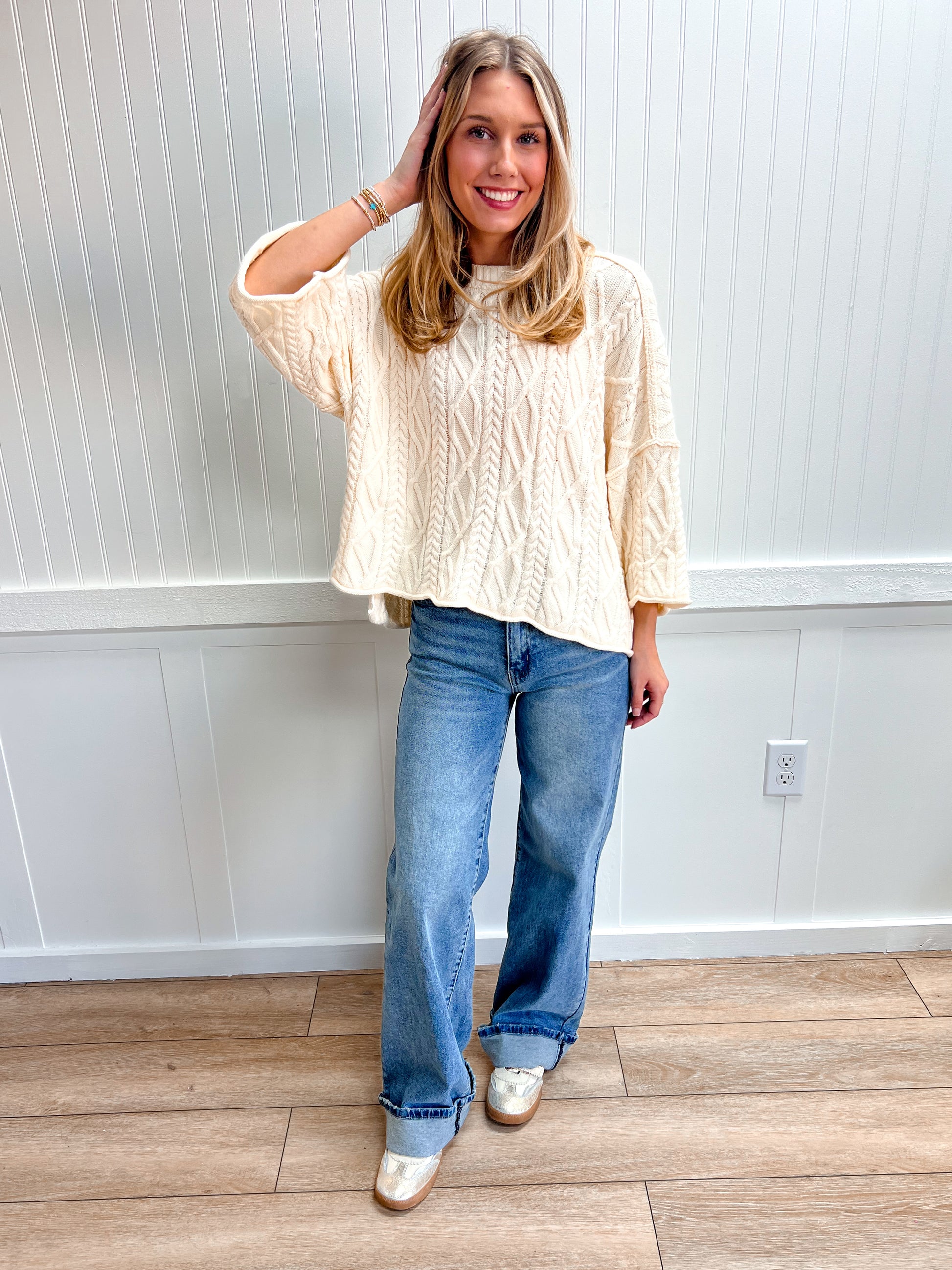 Harper Oversized Bell Sleeve Cable Knit Sweater-Bluivy-The Twisted Chandelier