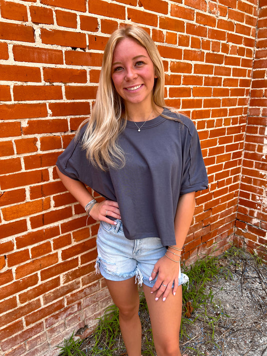 Jillian Oversized Crop Comfy Knit Top - Charcoal-VERY J-BIN A 3,FD 8/5/25,NT12068,Tops Collection-The Twisted Chandelier
