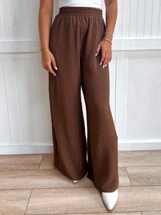 Wren Woven Airflow Elastic Waistband Pants - Brown-Pants-ZENANA-bottoms,NewArrival-The Twisted Chandelier
