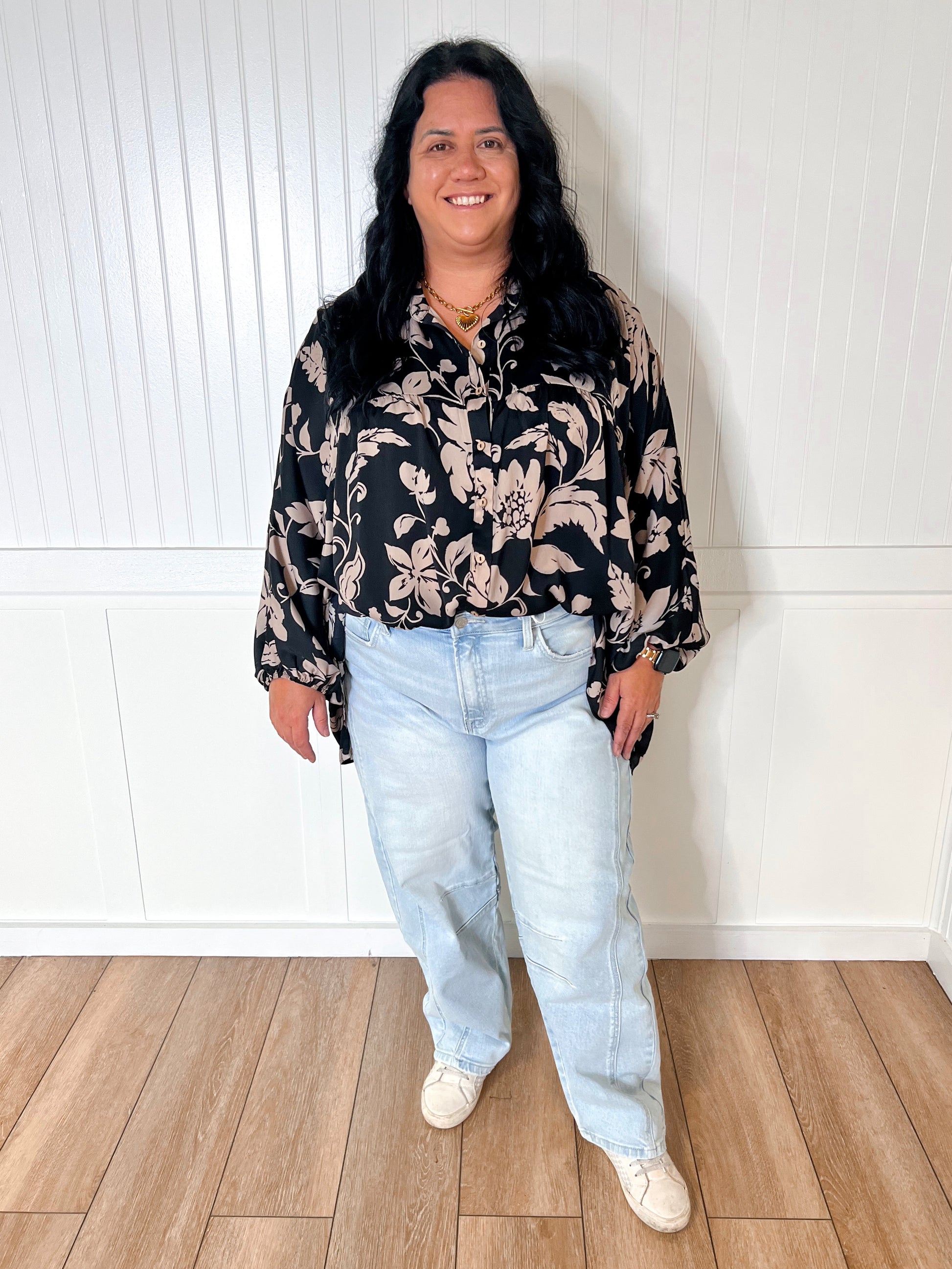 Tara Floral Printed Button Down Gauze Blouse - Plus-Button Up-Easel-CR 09/11/24,FD 09/30/24,Max Retail,Tops Collection-The Twisted Chandelier