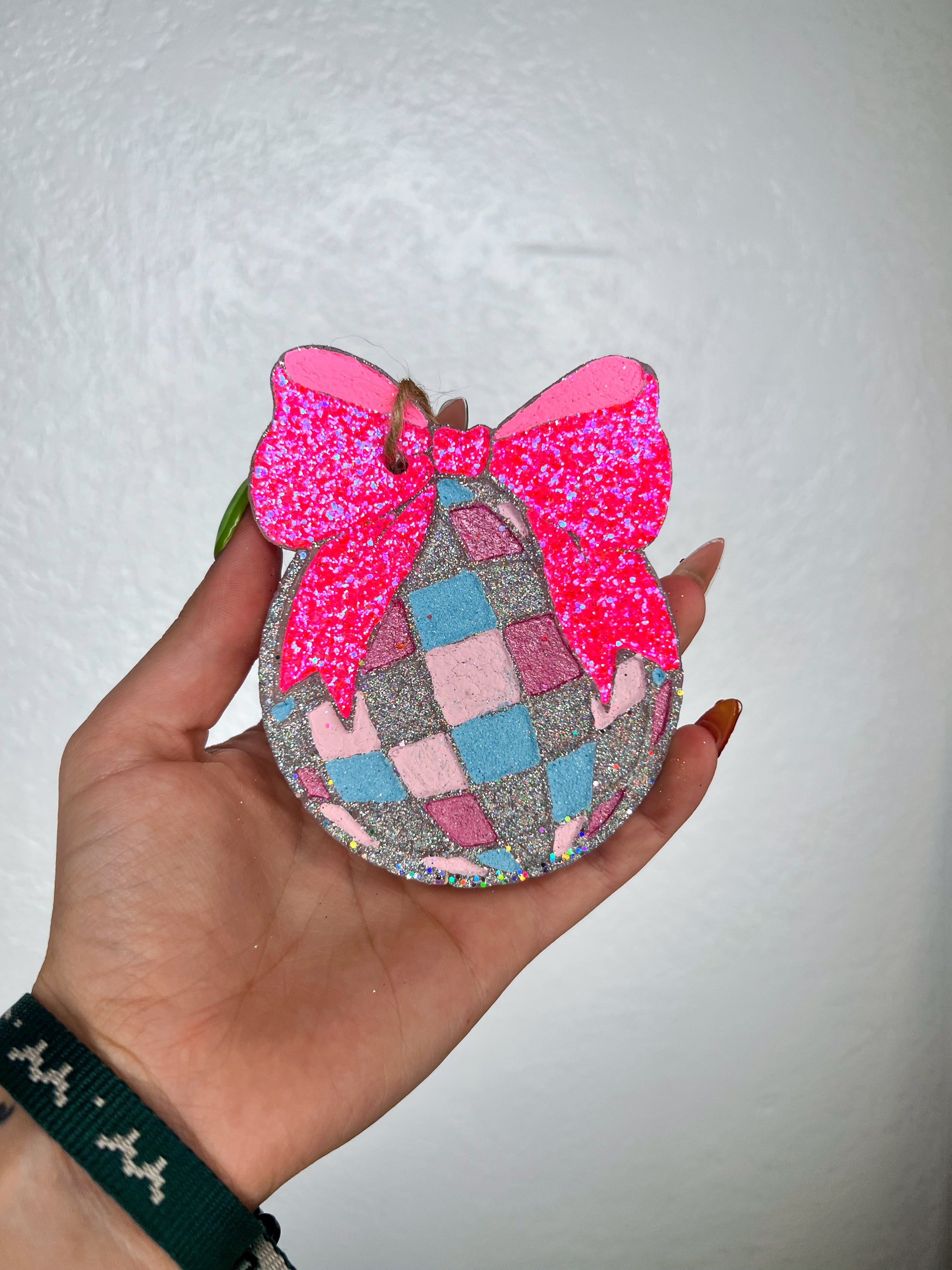 Disco Ball with Bow Car Freshie-Southern Creek Wholesale-Beach bum-Pink-The Twisted Chandelier