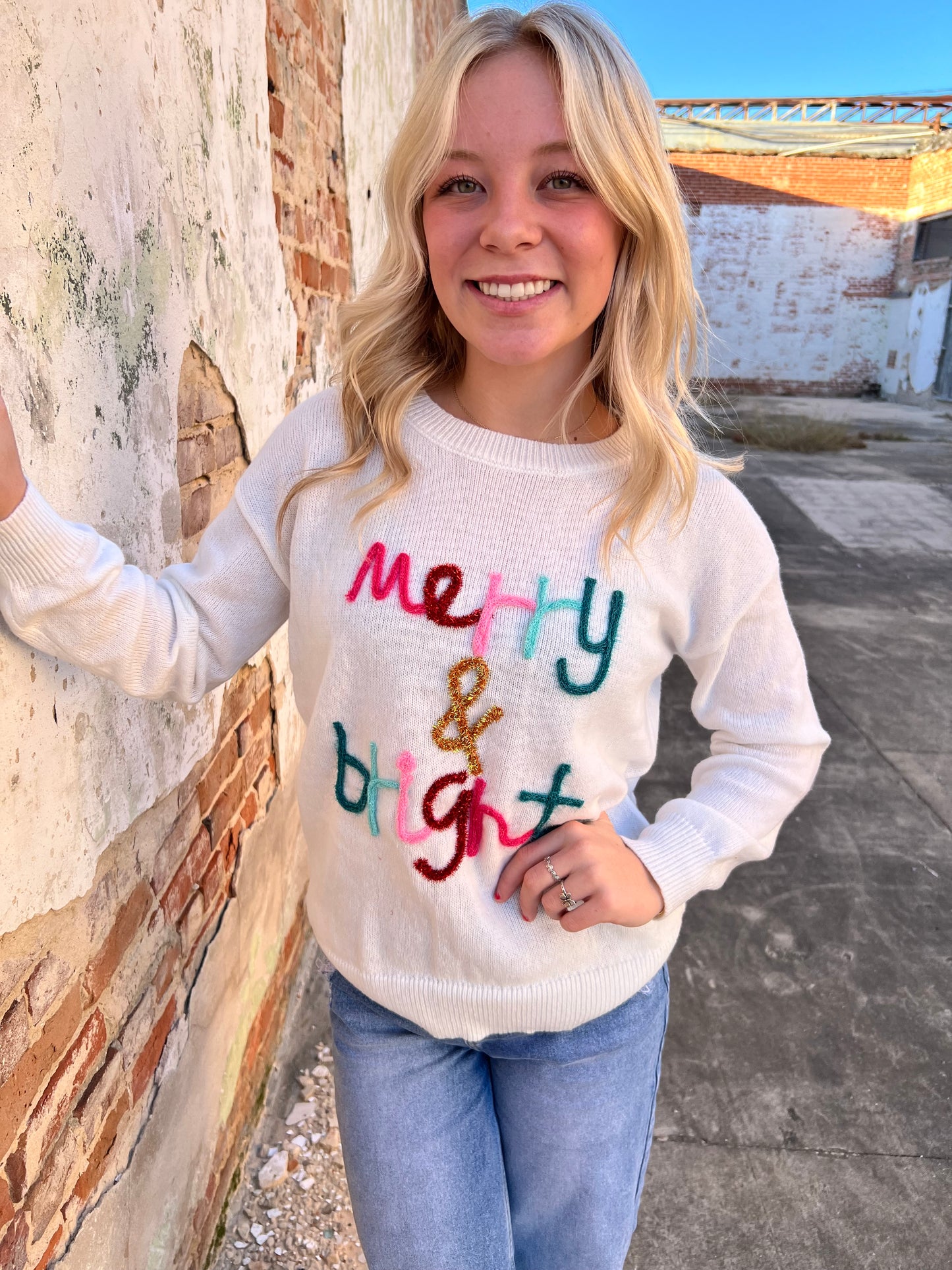 Merry & Bright Christmas Sweater-Sweater-fashionworks-BIN C6, FD 12/03/24, Tops Collection-The Twisted Chandelier