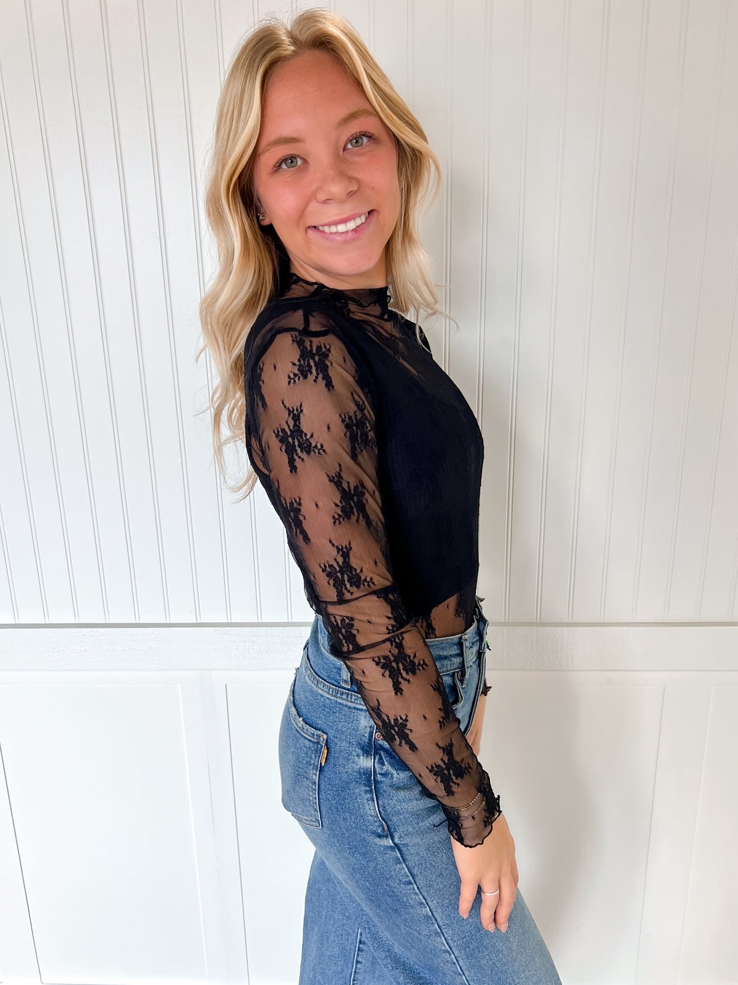 Lux Layering Floral Lace See Through Mesh Top Blouse | Black-Sheer Top-Sewn and Seen-rodeo,Tops Collection-The Twisted Chandelier