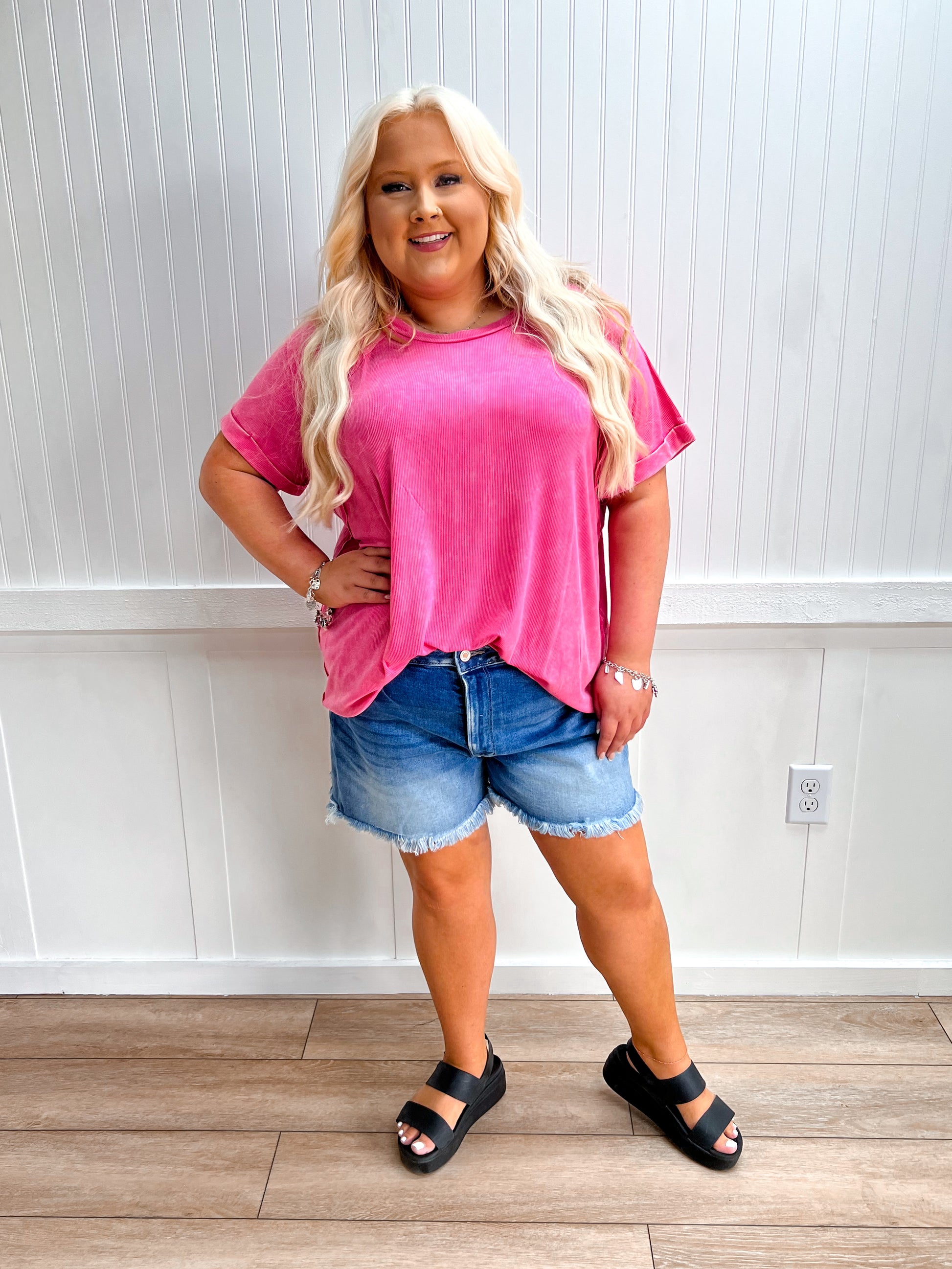 Maddie Medium Wash Denim Shorts-Shorts-Zenana-bottoms,FD 05/22/26-The Twisted Chandelier