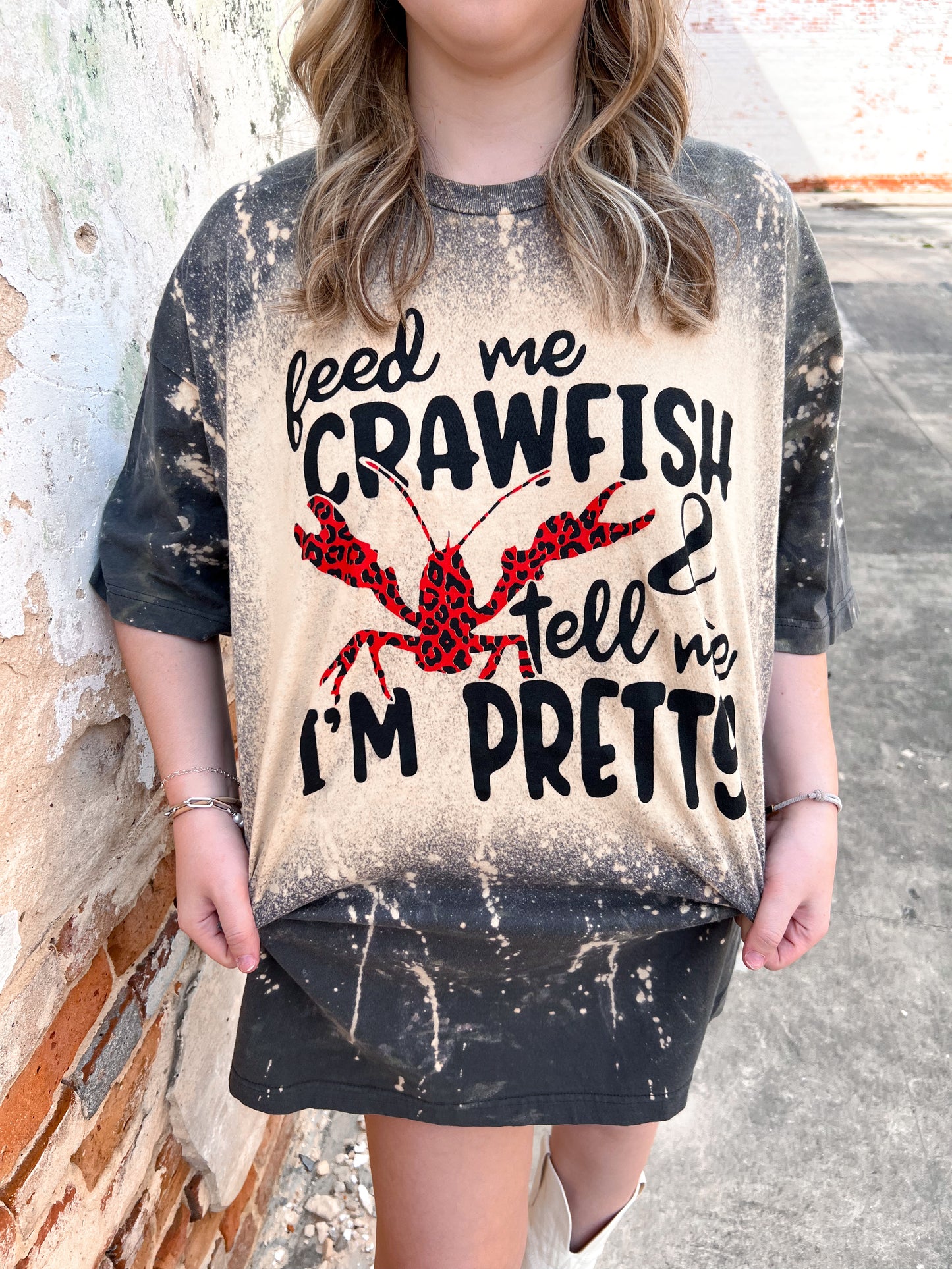 Feed Me Crawfish and Tell Me I'm Pretty Tee Shirt-Apparel & Accessories-Bling-A-Gogo-04/25, 05/27/24, 1st md, FD 03/12/24, Max Retail, Tops Collection-One Size-The Twisted Chandelier