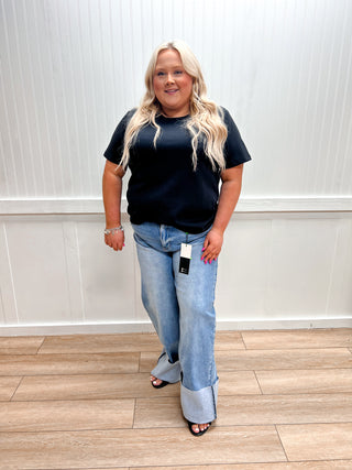 Rylee Short Sleeve Round Neck Soft Knit Jersey Top - Plus-Shirts & Tops-Active Basic | Active USA-FD 04/02/26,Tops Collection-The Twisted Chandelier