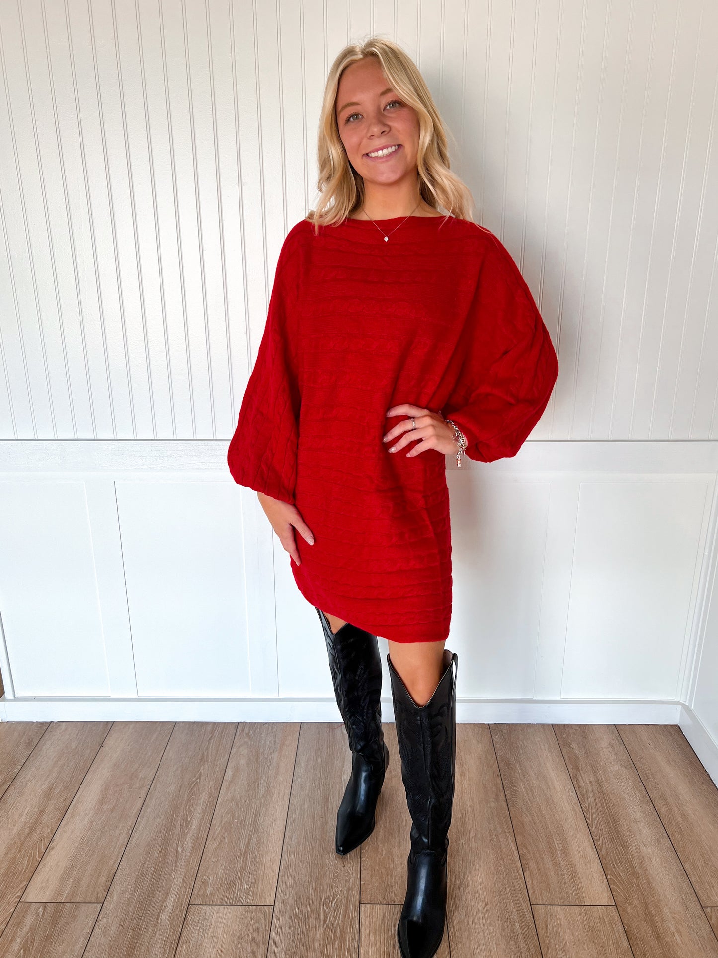 Karis Horizontal Cable Dolman Knitted Mini Dress-Vine & Love-DJR-The Twisted Chandelier