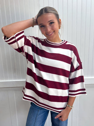 Baylor Stripe Knit Oversized Top - Maroon-Top-Sewn and Seen-Fall Favorites,FD 08/26/26,NewArrival,Tops Collection-The Twisted Chandelier