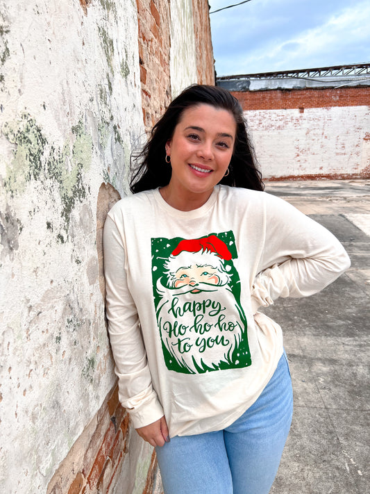 Happy Ho Ho Ho Natural Long Sleeve-Long Sleeve Top-small town society-Bin C1, Max Retail-The Twisted Chandelier