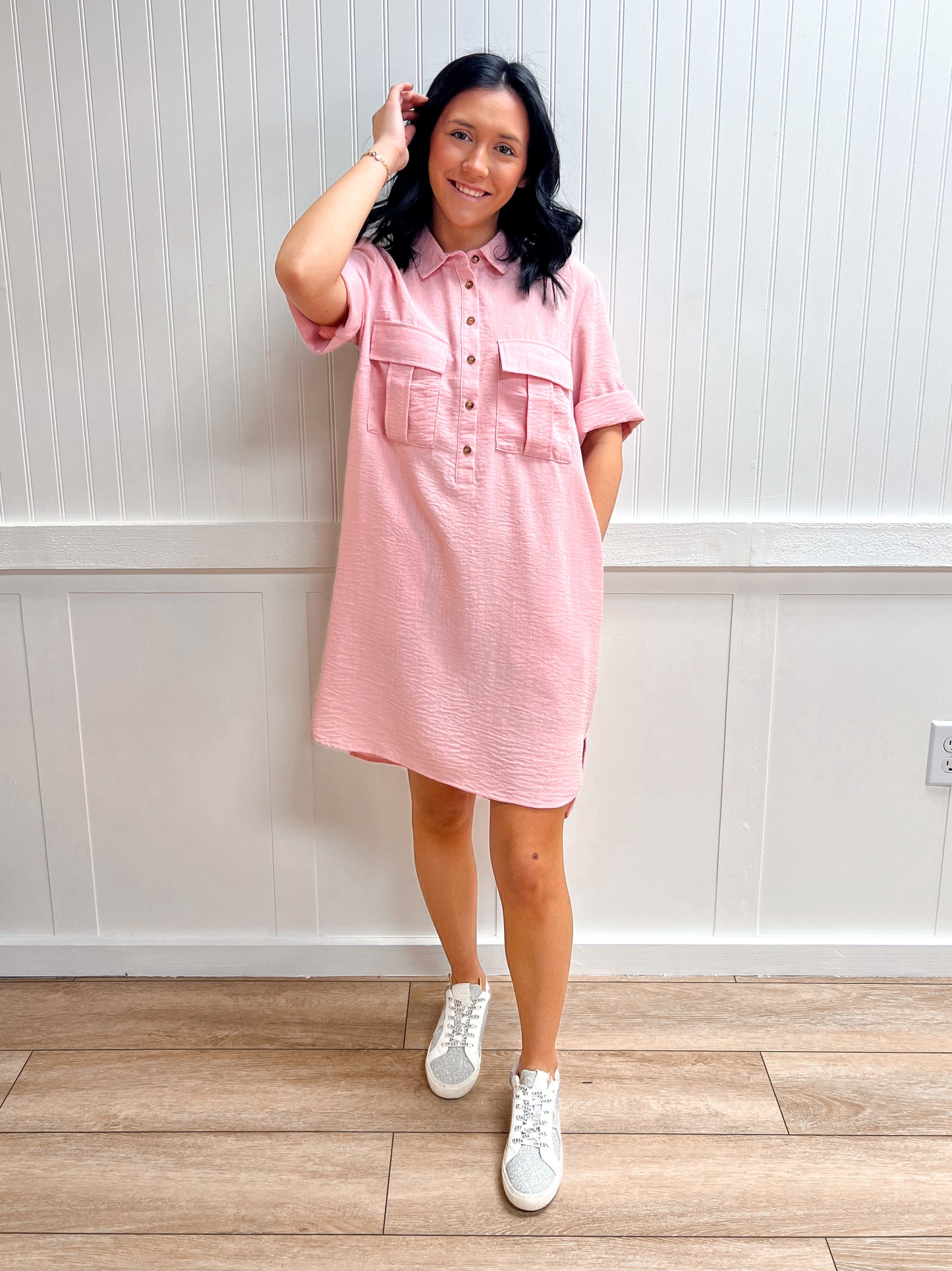 Blair Roll Up Short Sleeve Straight Linen Effect Mini Dress-Active Basic | Active USA-DJR,FD 02/03/26-The Twisted Chandelier