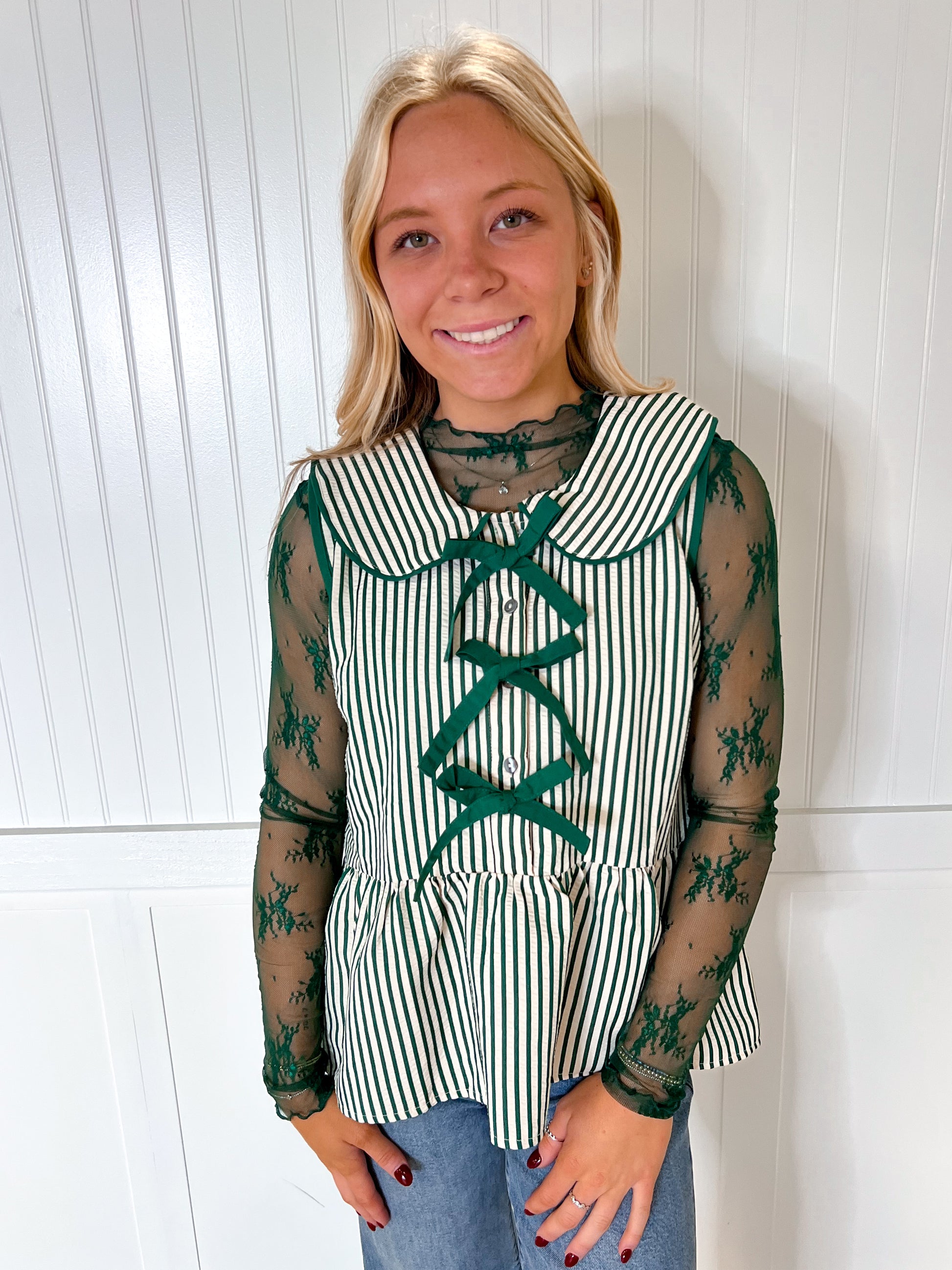 Lawis Sleeveless Collared Striped Top-TOP-She & Sky-1st md,BIN A2,FD 09/22/25,OGP 56.99,SY8533,Tops Collection-The Twisted Chandelier