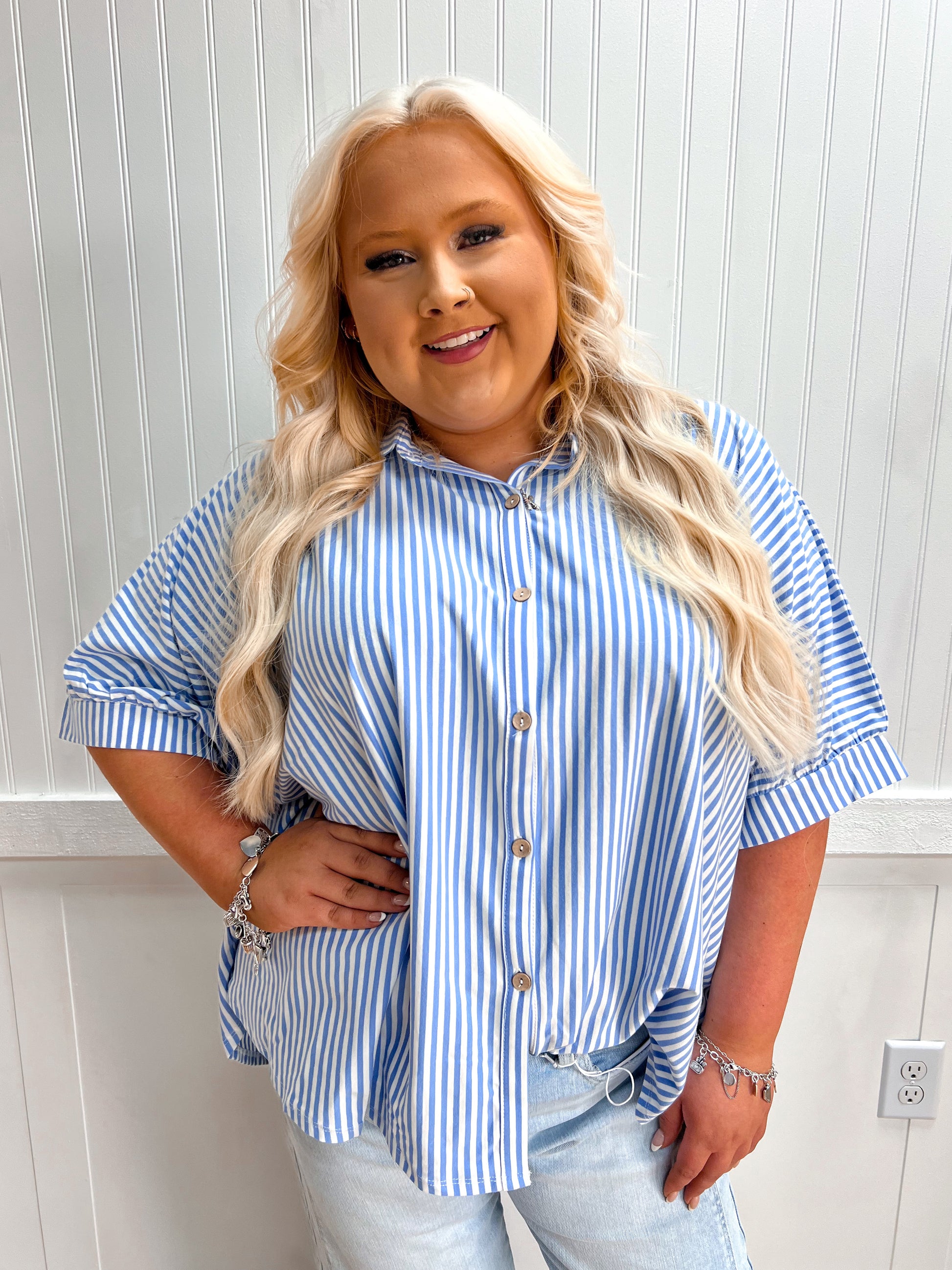 Merritt Oversized Stripe Button-Down Stretch Knit Shirts - Plus-Top-Zenana-FD 05/26/26,Tops Collection-The Twisted Chandelier