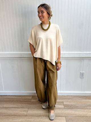 Emery Solid Short Poncho Sleeve Sweater Top
