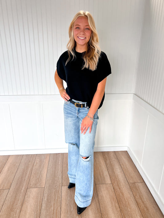 Marcie Dropped Shoulder Sweater Top - Black-PINCH-FD 12/22/25,Tops Collection-The Twisted Chandelier