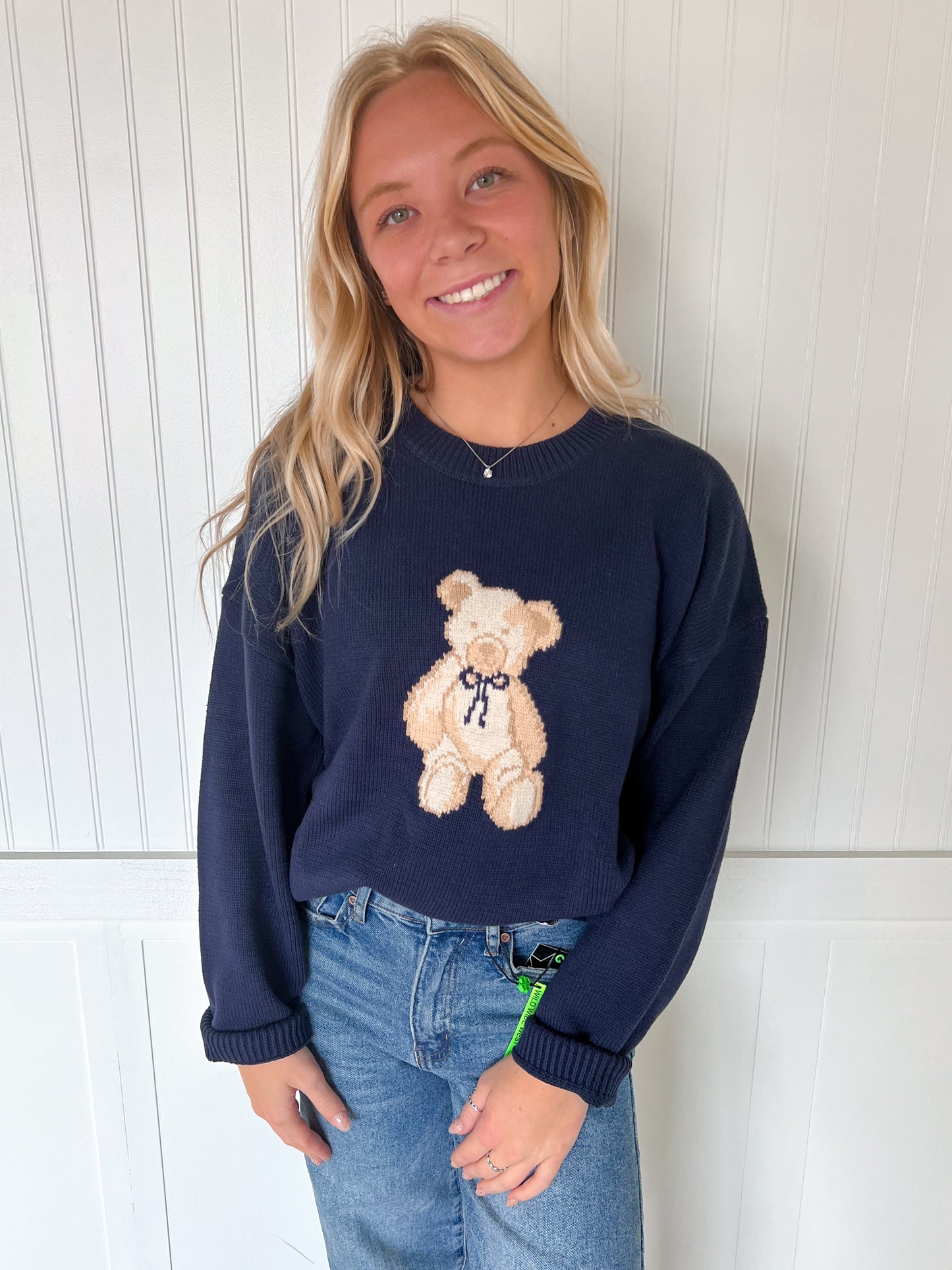 Conner Long Sleeve Crew Neck Teddy Bear Graphic Sweater-Sweater-LE LIS-Bin a4,FD 10/28/25,Tops Collection-The Twisted Chandelier