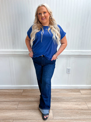 Addie Slub Cuffed Sleeve Tee - Plus - Navy