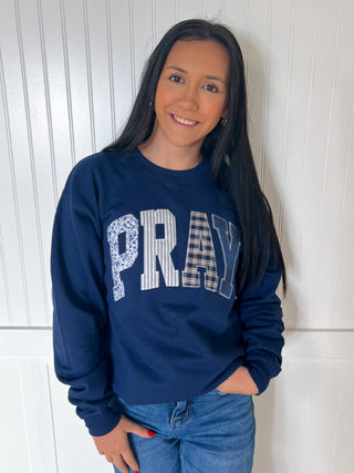 Pray Navy Faith Sweatshirt -Shop Southern Belle-02/04/26,FD 12/08/25,OGP 67.50,Tops Collection-The Twisted Chandelier