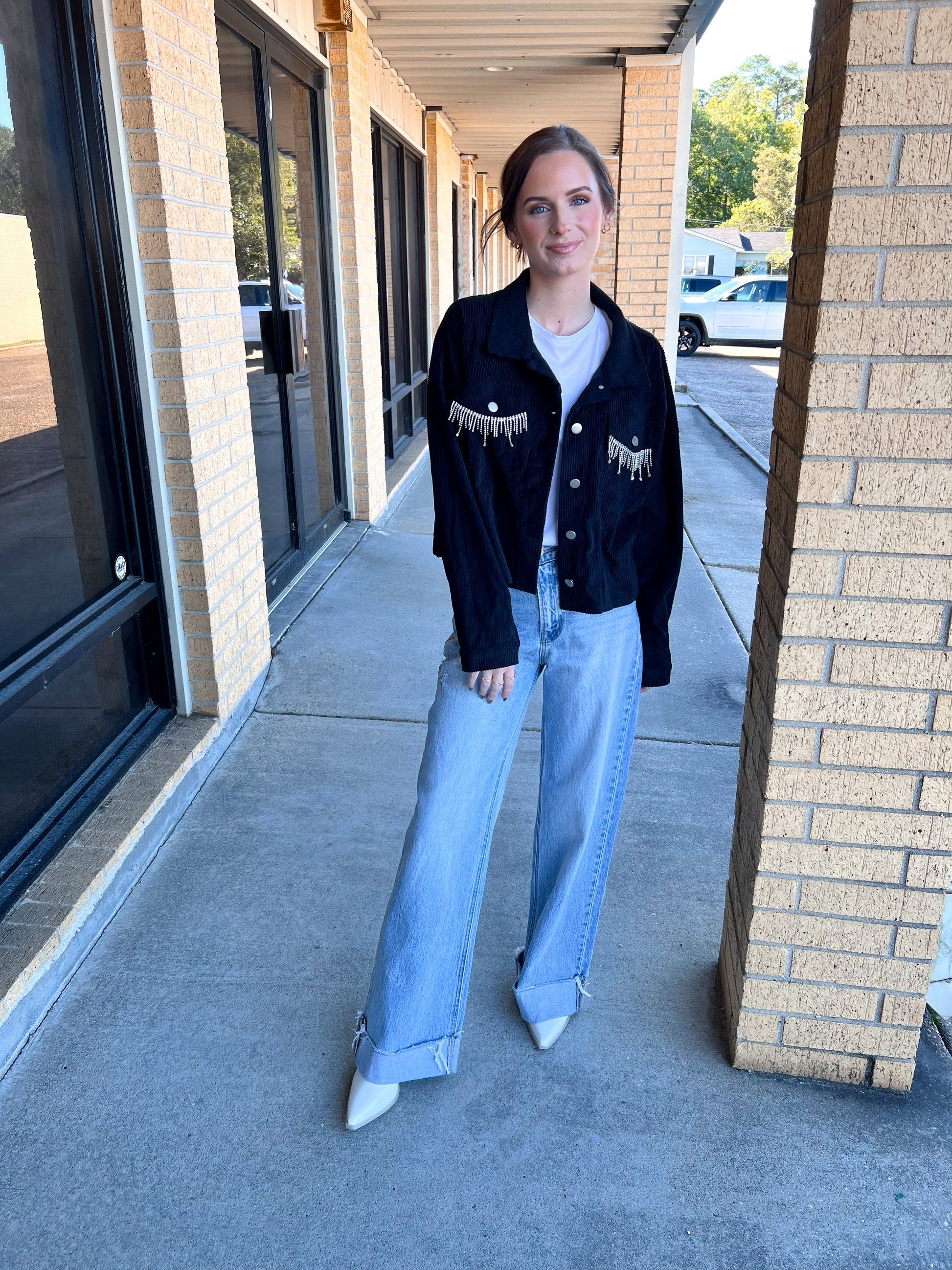 Natalie Rhinestone Cropped Jacket - Black-Jacket-Andree-Max Retail,Tops Collection,western & concert-The Twisted Chandelier