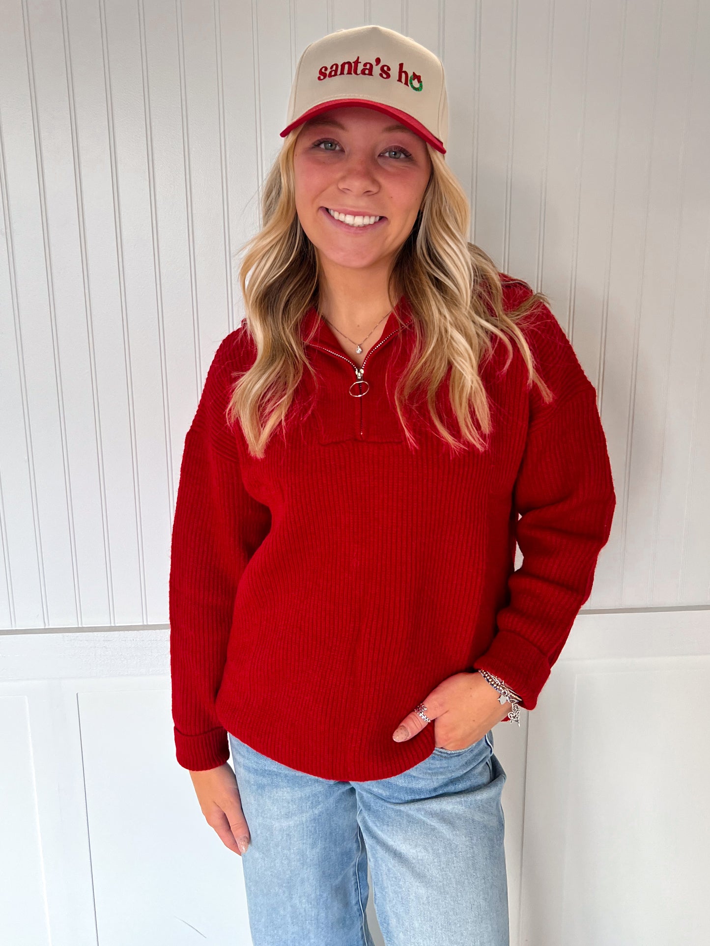 Myra Collared Half Zip-Up Long-Sleeve Knitted Sweater Top-Vine & Love-Tops Collection-The Twisted Chandelier