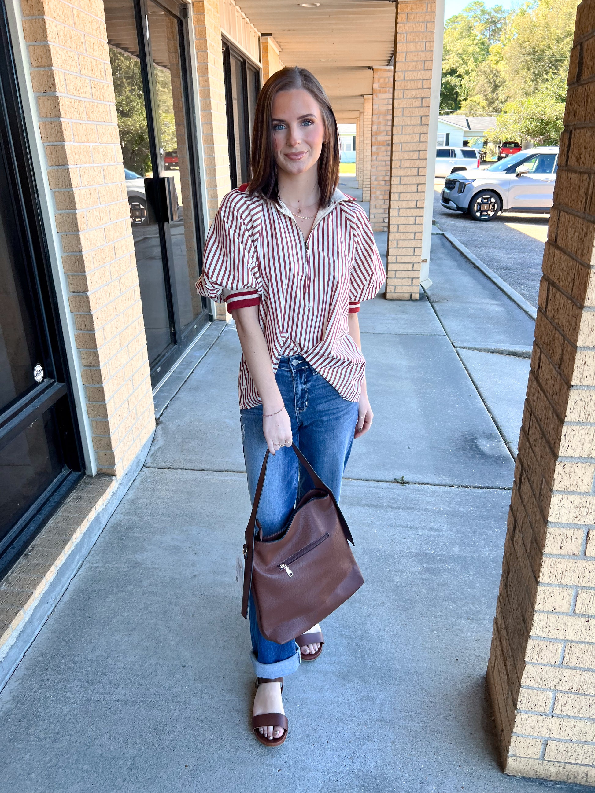 Rory Striped Collared Zip Top-The Twisted Chandelier-Bin B4,FD 10/23/25,Tops Collection-The Twisted Chandelier