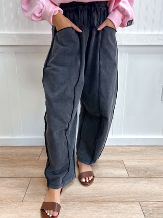 Stevie Mineral Wash Seam Detail Pull On Barrel Pants - Black-Pants-Mittoshop-bottoms,FD 09/18/26,NewArrival-The Twisted Chandelier