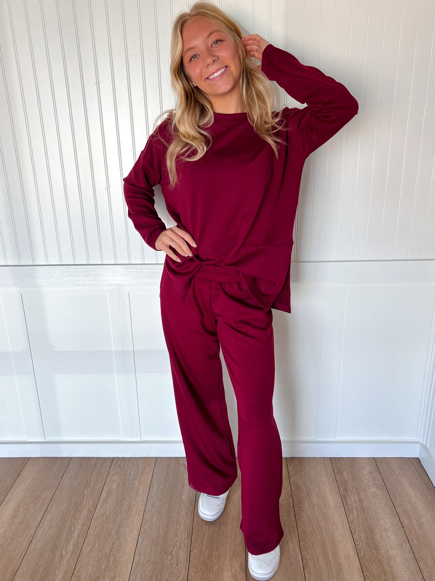 Monroe Scuba Side Slit Top & Pants Set – Soft Stretch Two-Piece Lounge Set-Outfit Sets-Zenana-FD 11/6/25-The Twisted Chandelier