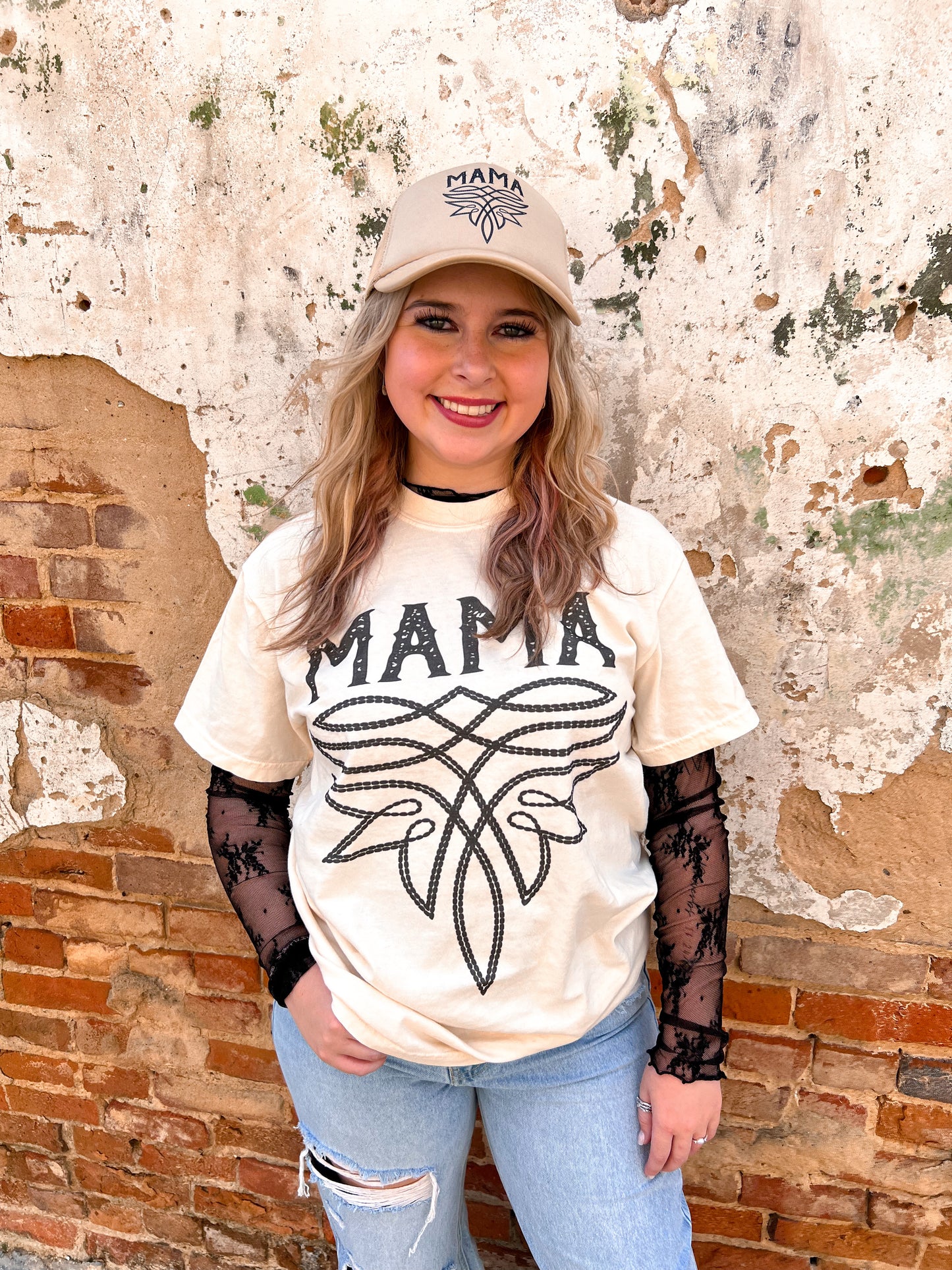 Western Mama Boot Stitch T-Shirt-Apparel & Accessories-Crazy Consuela-11/11/24, 1st md, FD 05/07/24-The Twisted Chandelier