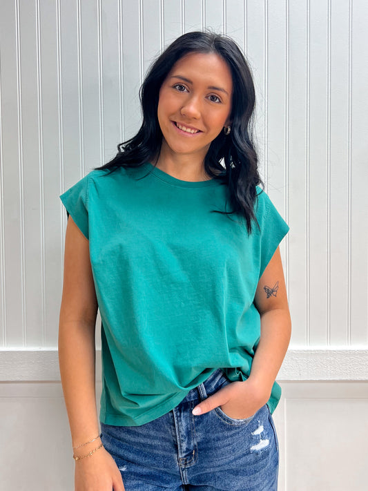 Emerson Sleeveless Round Neck Garment Dye T-Shirt-Active Basic | Active USA-T15281,Tops Collection-Teal-Small-The Twisted Chandelier