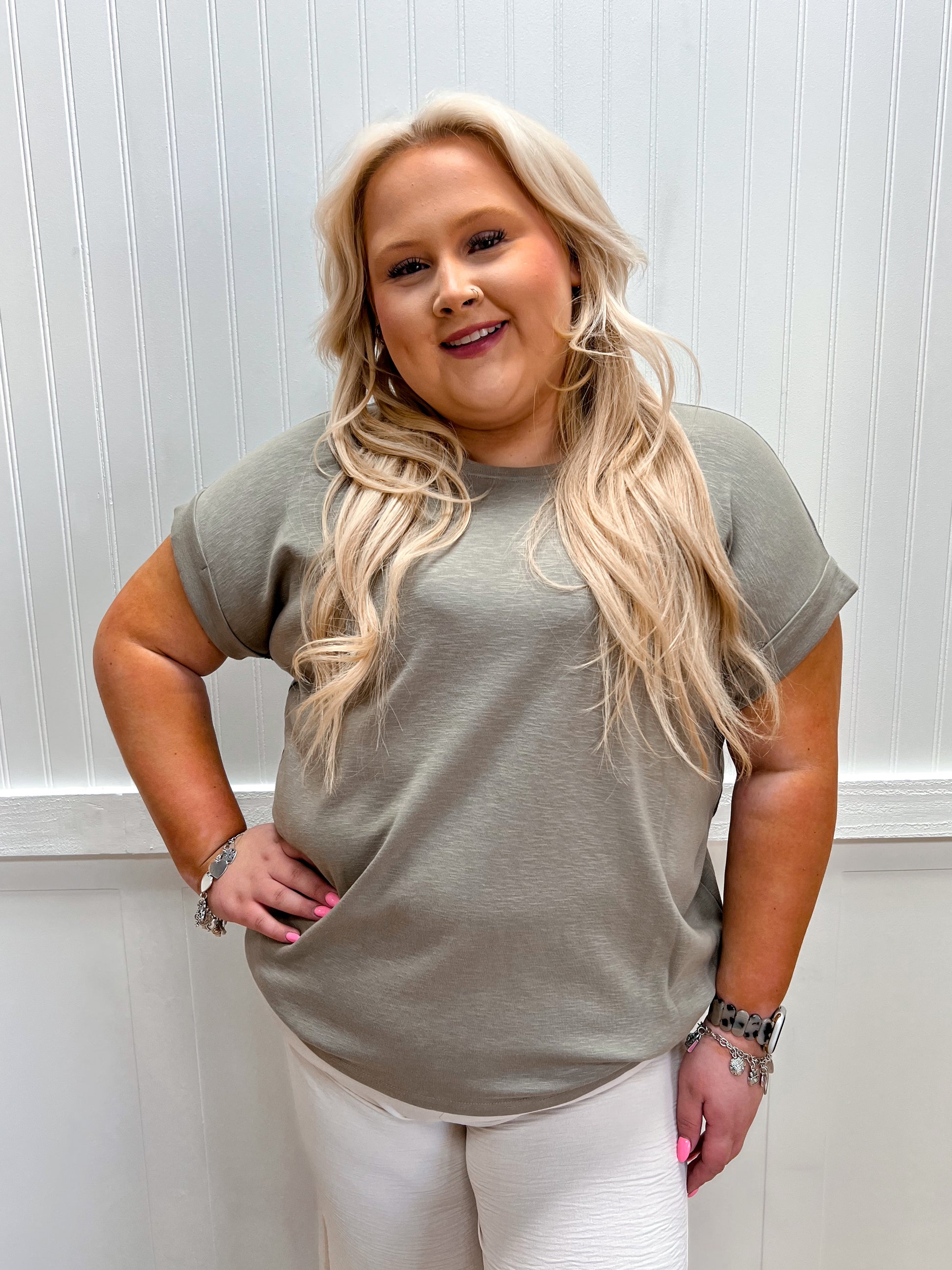 Delaney Cotton Modal Slub Rolled Sleeve Tee - Plus - Mushroom-ZENANA-FD 03/12/26,Tops Collection-The Twisted Chandelier