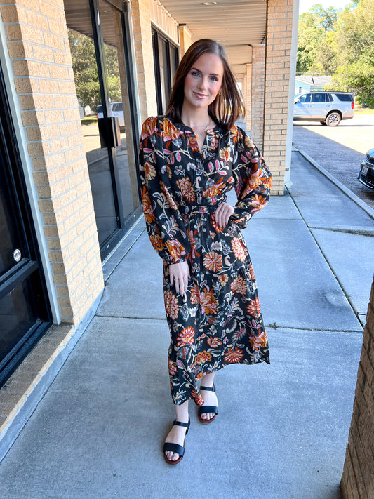 Ember Floral Printed Long Sleeve Midi Dress-Oddi-Bin b2,DJR,FD 10/28/25-The Twisted Chandelier
