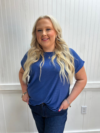 Addie Slub Cuffed Sleeve Tee - Plus - Navy