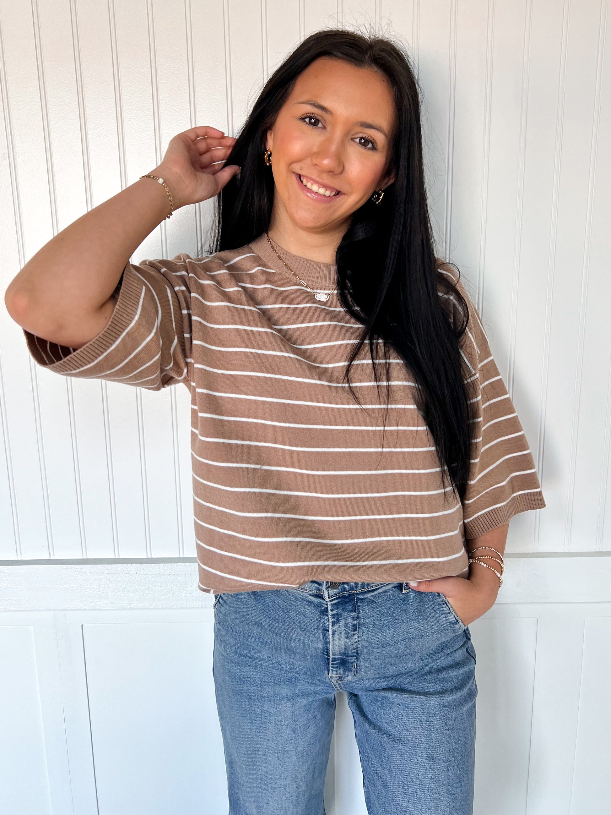 Meredith Striped Knit Short Sleeve Top-Sewn and Seen-FD 12/22/25-The Twisted Chandelier