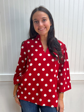 Audrey Ruffled Neckline Polka Dot Blouse
