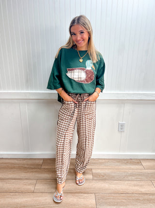 Nola Soft Brushed Check Barrel Fit Utility Knit Pants