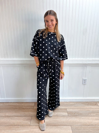 Pippa Heavy Scuba Polka Dot Pants - Black/White