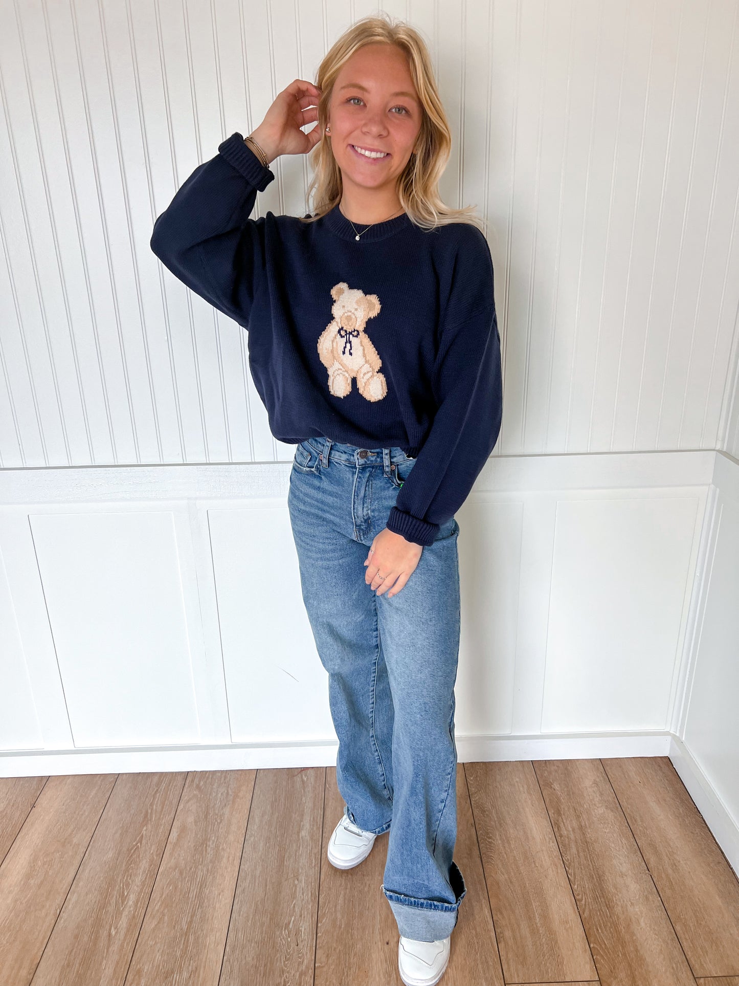 Conner Long Sleeve Crew Neck Teddy Bear Graphic Sweater-Sweater-LE LIS-Bin a4,FD 10/28/25,Tops Collection-The Twisted Chandelier