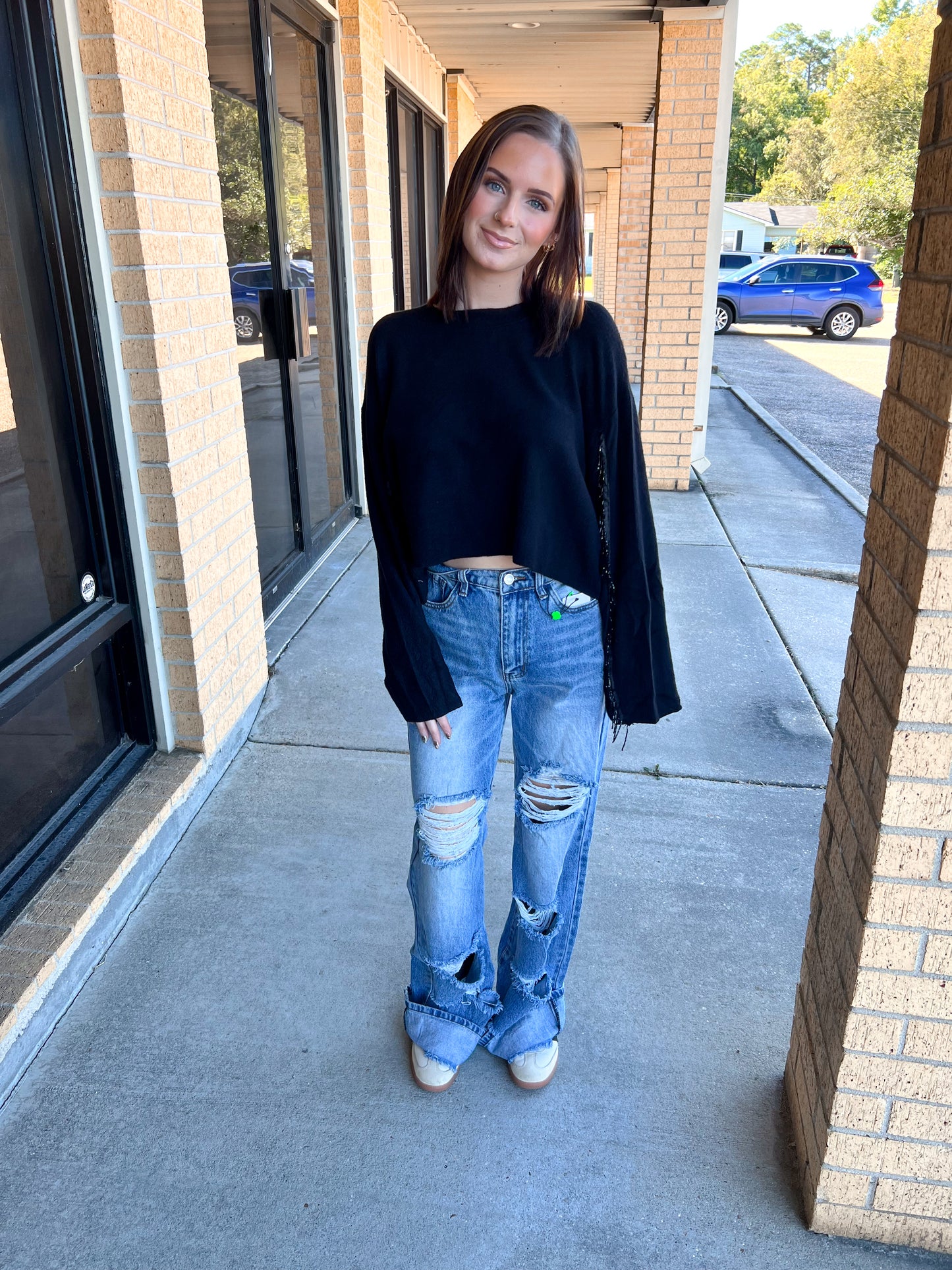 Valentina Black Sweater Rhinestone Fringed Sleeves-Sweater-Vocal-20005L,Max Retail,not on the floor only in totes,Winter Tote T1-The Twisted Chandelier