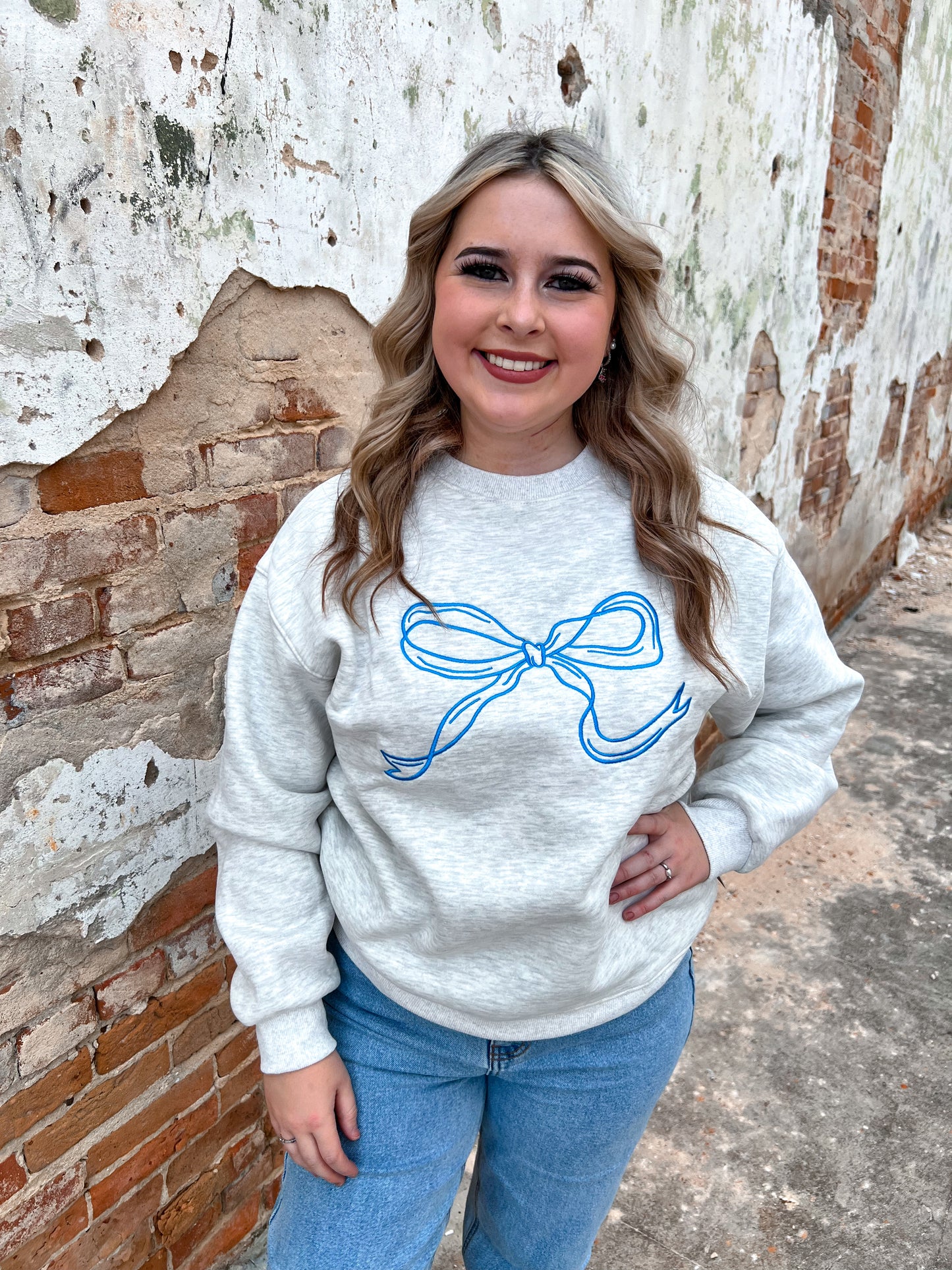 Put a Bow On It Embroidered Sweatshirt-Sweatshirt-Bailey Rose-BIN C5, CR 08/15/24, FD 09/03/24, Tops Collection-The Twisted Chandelier