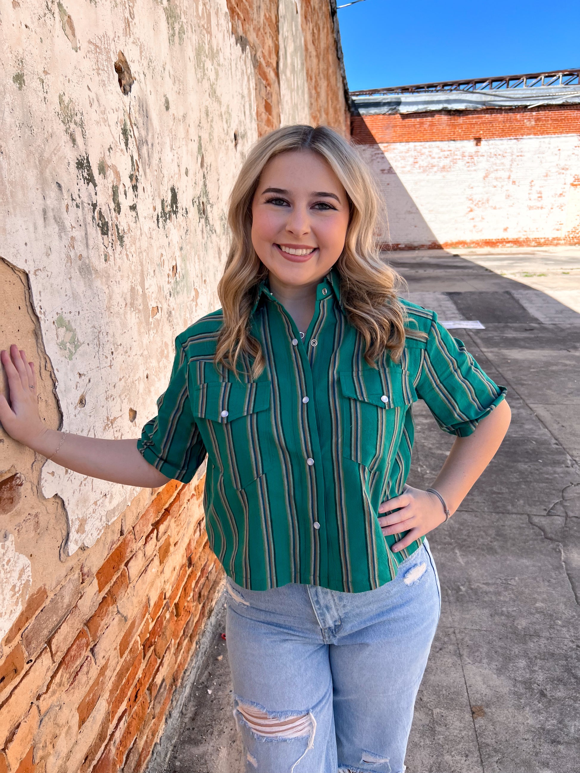 Jade Serape Pearl Snap Button Down Top-Top-Lucky & blessed-08/08/24, 1st md, bin c3, TO647-JDSER-The Twisted Chandelier