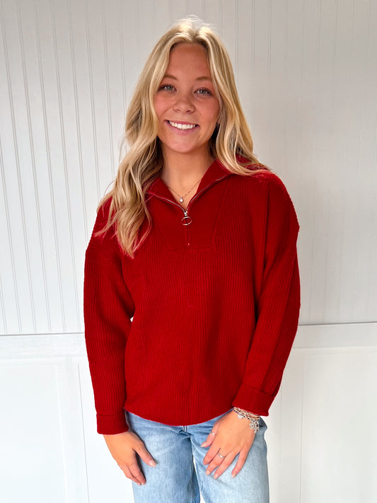 Myra Collared Half Zip-Up Long-Sleeve Knitted Sweater Top-Vine & Love-Tops Collection-The Twisted Chandelier