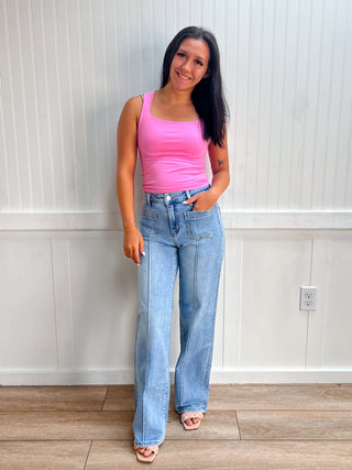 Palmer Seamless Double Layered Square Neck Tank Top - Candy Pink-Top-Zenana-FD 07/23/26,Tops Collection-The Twisted Chandelier