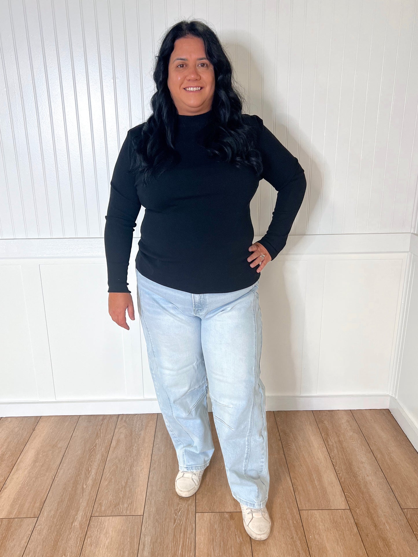 Lillian Mock Neck Long Sleeve Knit Sweater Top - Black - Plus-Sweater-blu pepper-BIN A 3,FD 12/09/24,Tops Collection-The Twisted Chandelier