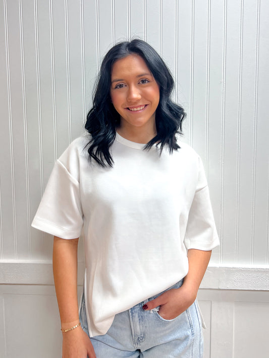 Nora Short Sleeve Round Neck Oversized Soft Modal Scuba Knit Top-Active Basic | Active USA-FD 02/03/26,Tops Collection-The Twisted Chandelier