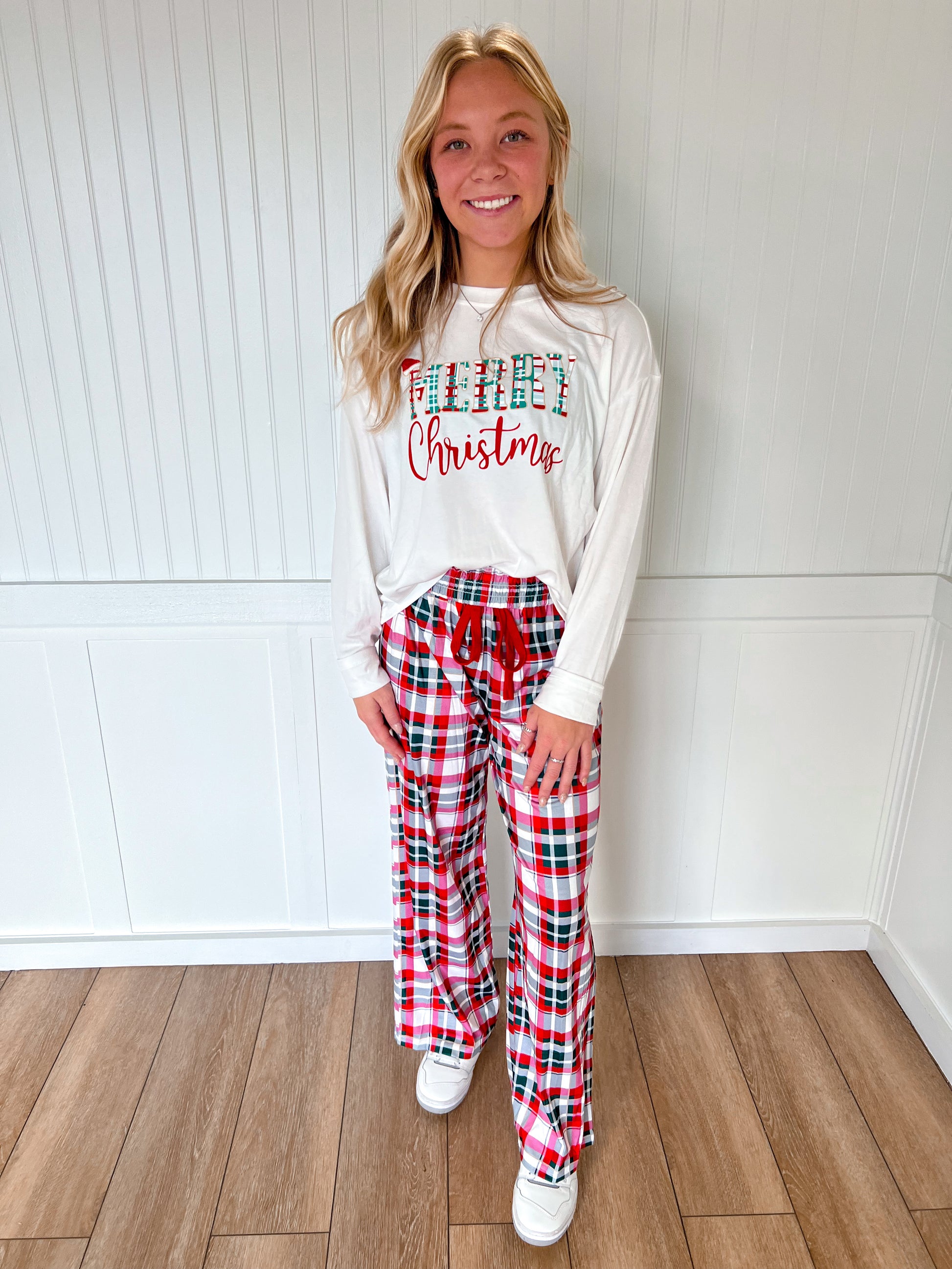 Merry Christmas Pajamas Plaid Two Piece Lounge Set-fashionworks-Christmas tote ct1,FD 12/03/24,OGP 52.99-The Twisted Chandelier