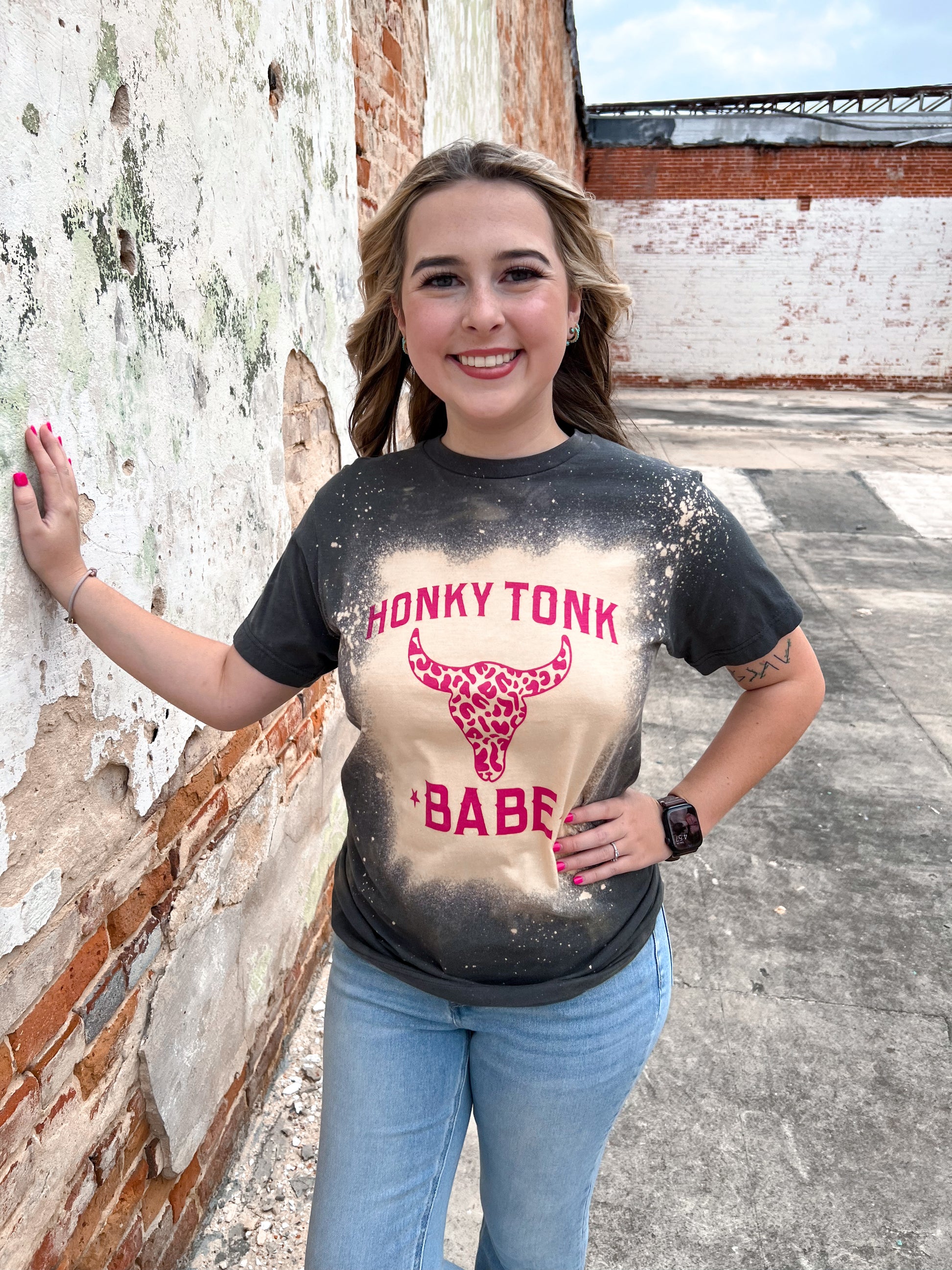 Honky Tonk Babe Bleached Tee Shirt-Shirt-Bling-A-Gogo-04/25, 05/27/24, 1st md, 8/29/23, Max Retail-The Twisted Chandelier