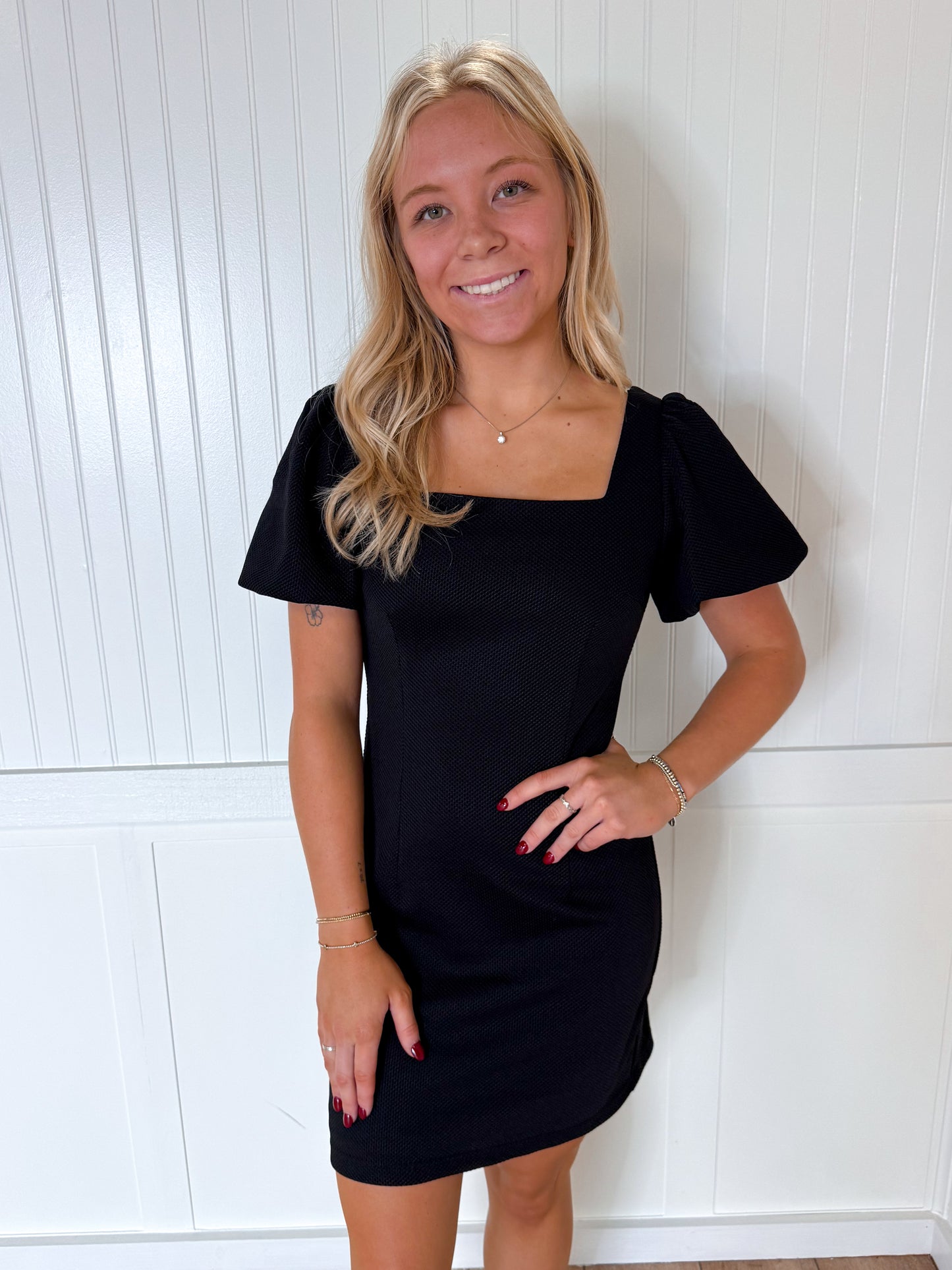 Carli Puff Short Sleeve Square Neck Dress-Dress-She & Sky-BIN A 3,DJR,FD 04/29/25,OGP 64.50-The Twisted Chandelier