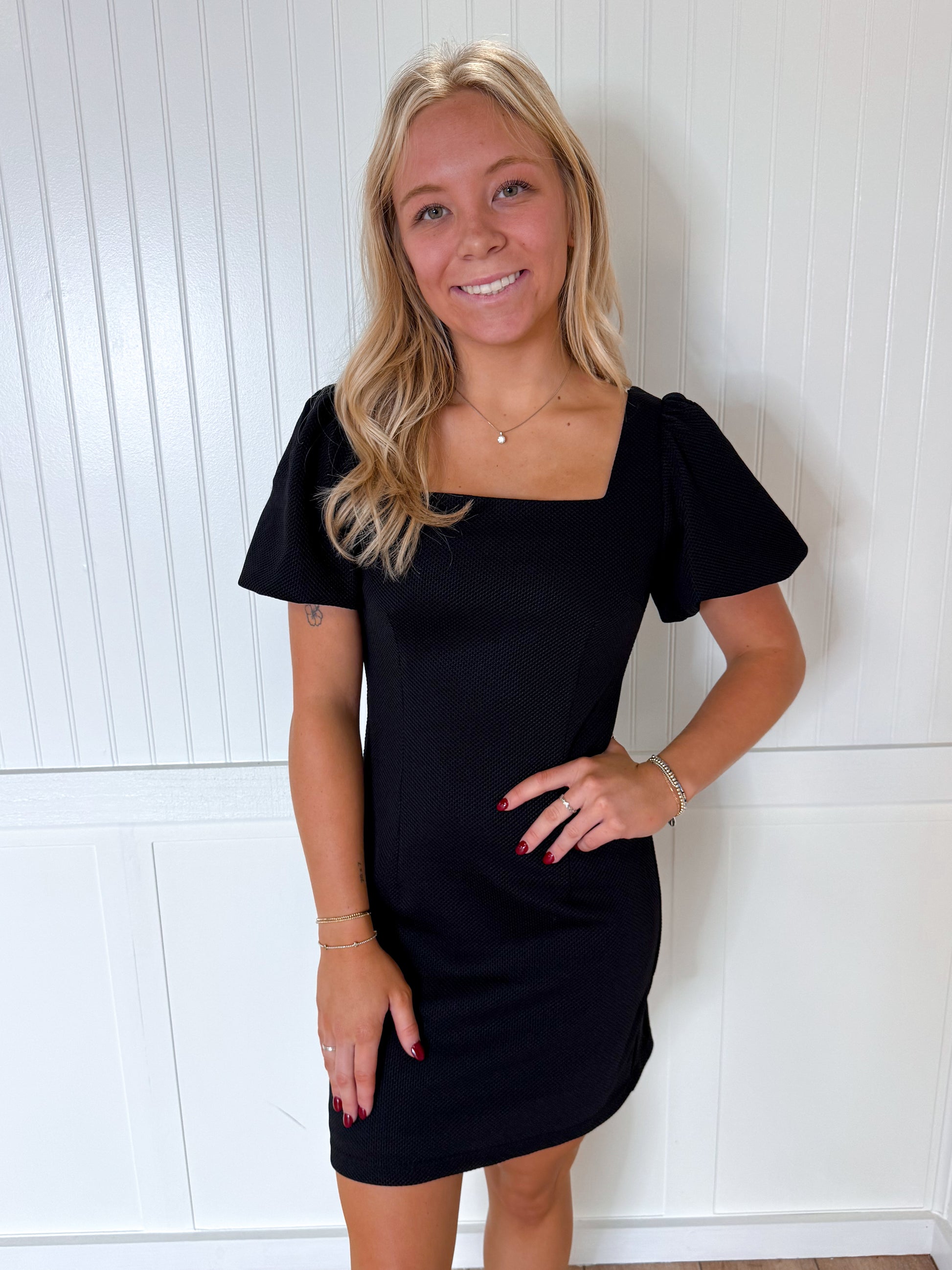 Carli Puff Short Sleeve Square Neck Dress-Dress-She & Sky-BIN A 3,DJR,FD 04/29/25,OGP 64.50-The Twisted Chandelier