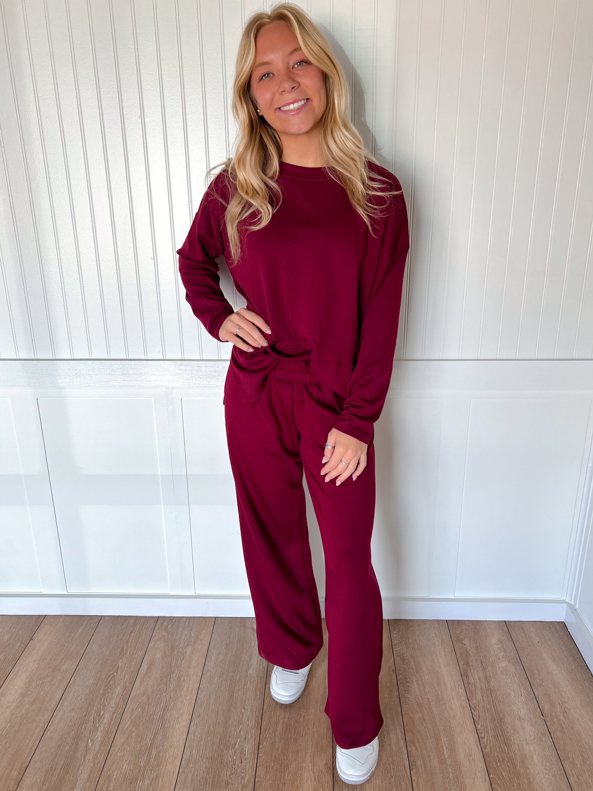 Monroe Scuba Side Slit Top & Pants Set – Soft Stretch Two-Piece Lounge Set-Outfit Sets-Zenana-FD 11/6/25-The Twisted Chandelier