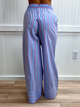 Haven Elastic Waist Multi Stripe Poplin Straight Long Pants-Pants-Active Basic | Active USA-bottoms,FD 05/12/26-The Twisted Chandelier